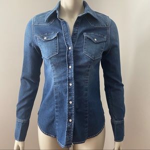 EXPRESS | Blue Denim Collar Shirt Long Sleeve